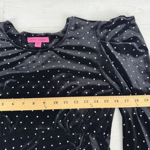 Betsey Johnson Black Velvet Dress M Power Sleeve Metallic Silver Dot Whimsigoth - Picture 12 of 16